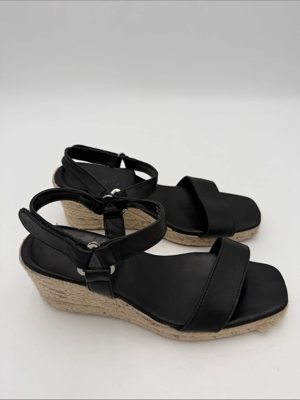 Jutelia Black Espadrille Wedge Sandals - Women 8 leather upper casual office Y2K